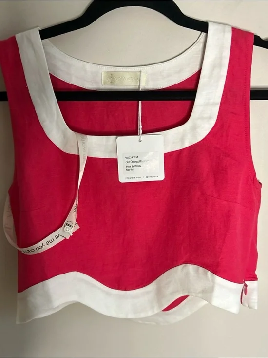 Red Sleeveless Crop Tank Top with White Trim - Women's - Picture 5 of 13